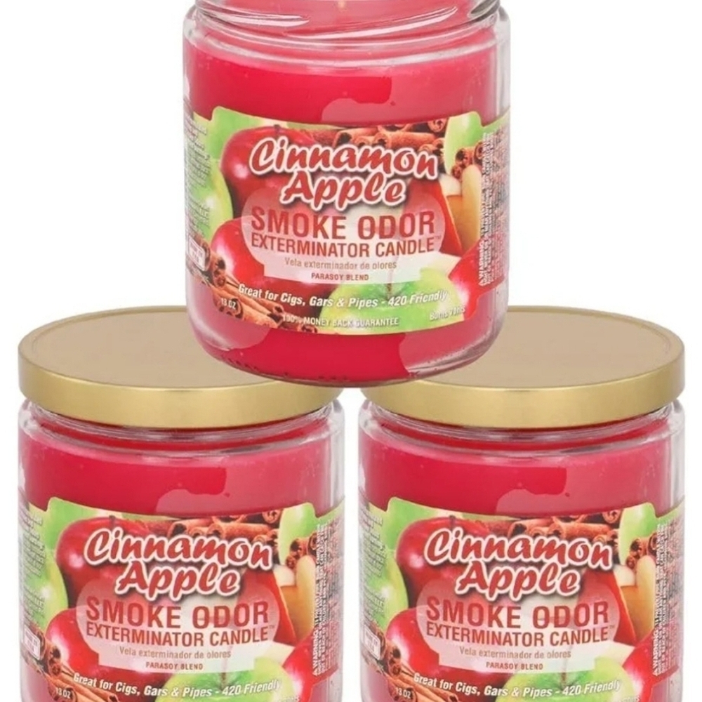 Smoke Odor Exterminator 13oz Jar Candles Cinnamon Apple, Set of Three Candles